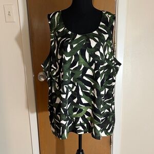 Lands' End Green and Black Leaf-Print Sleeveless Tank